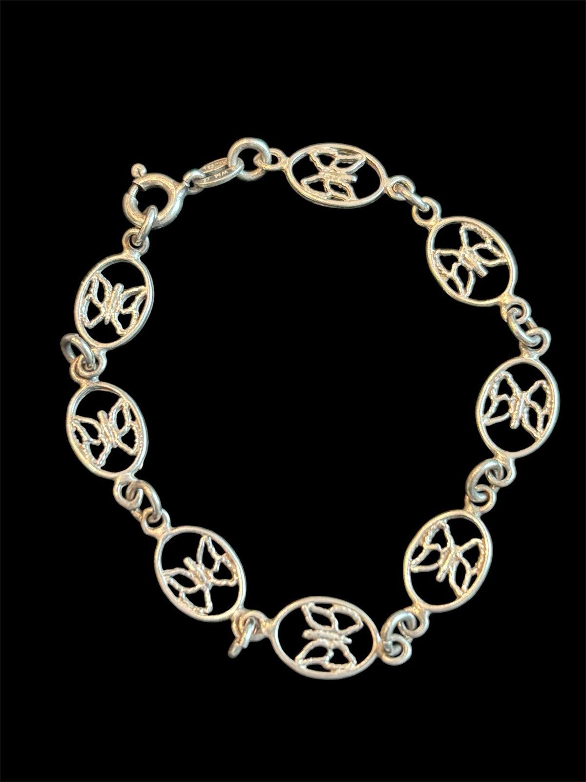 Vtg Sterling Silver 65&acirc; Butterfly Link Italian Bracelet 925
